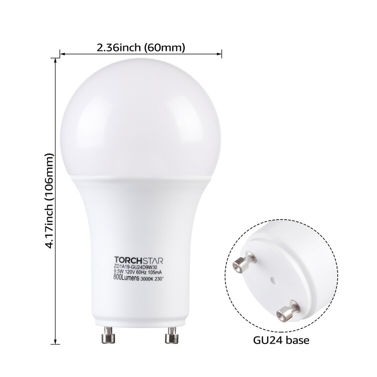 TORCHSTAR Dimmable GU24 LED Light Bulb 60W Equivalent 2 Prong